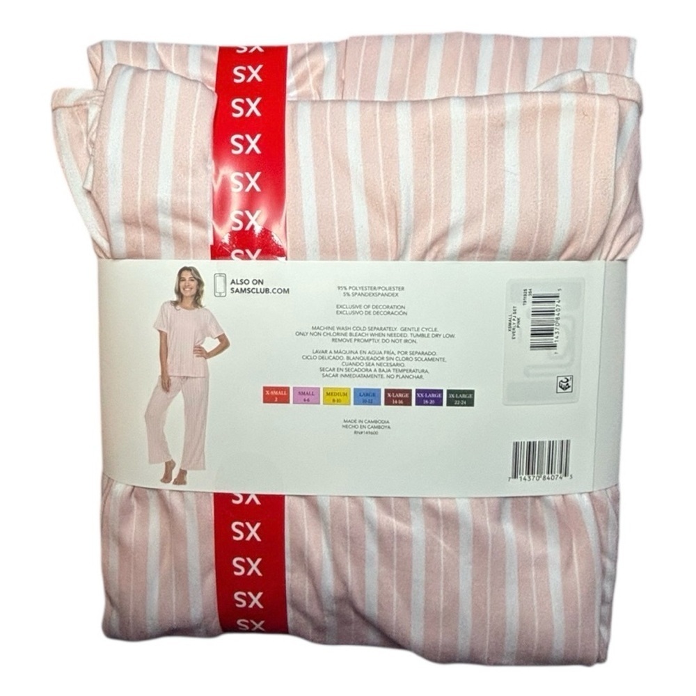 Flora Nikrooz Women’s Pink and White Short Sleeve Pajama Set with Pockets 😍 - Picture 2 of 2